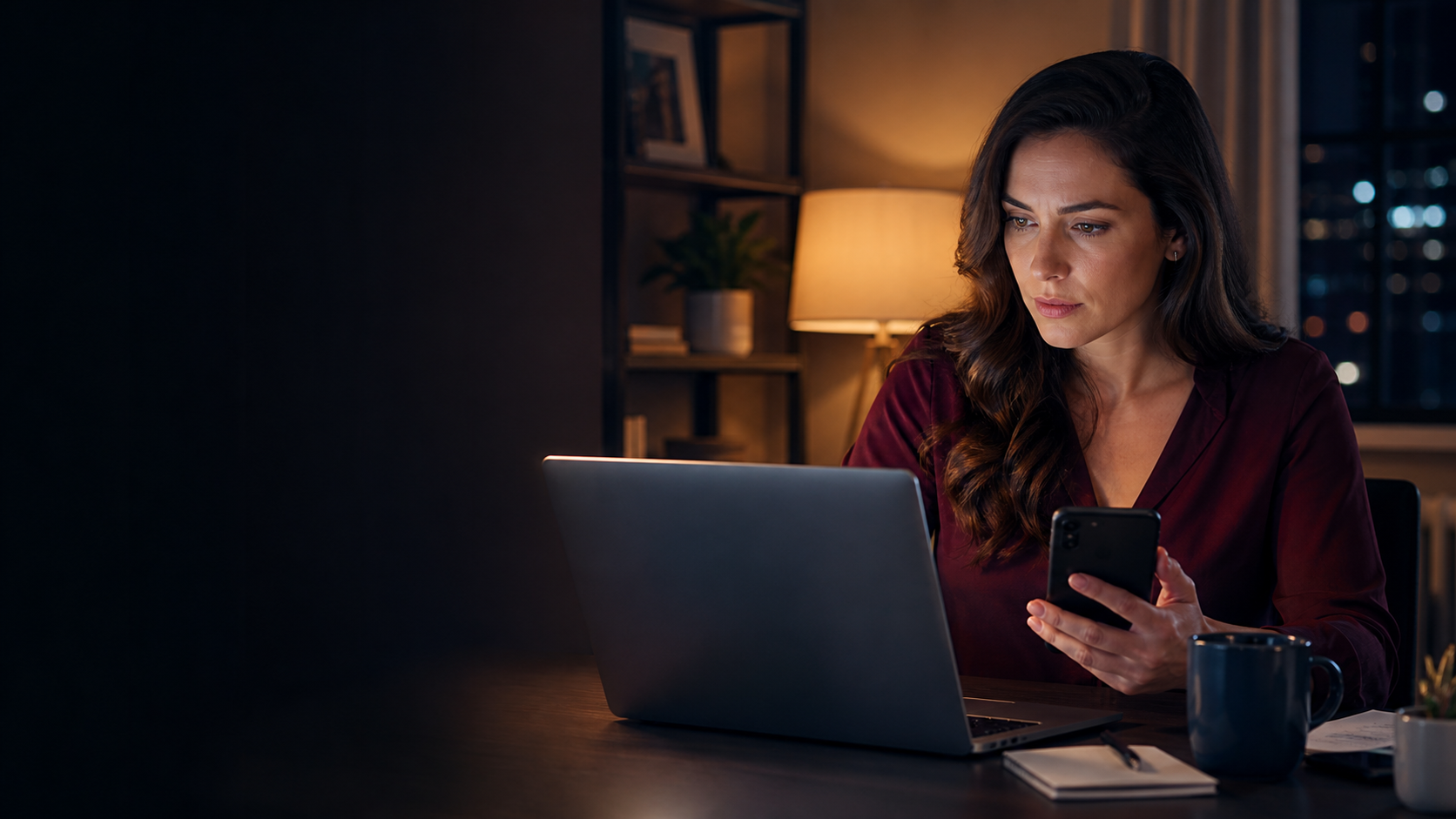 Adult carefully reviewing a potentially suspicious online message